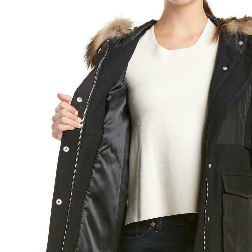 🆕Maje Globe Genuine Raccoon Fur Wool Blend Parka - Picture 3 of 8